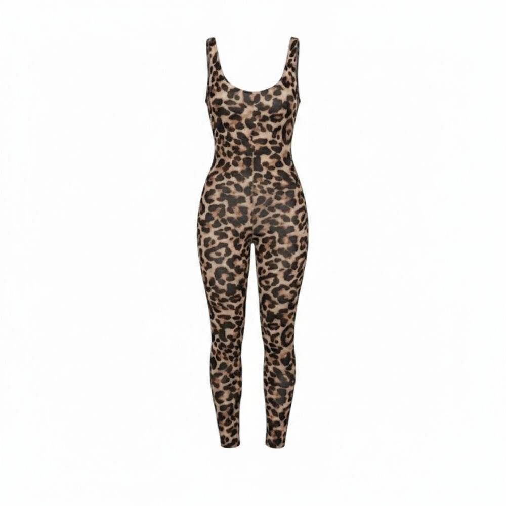 Women's HKWZYY Leopard Print Jumpsuit – Bodycon Romper Size Large